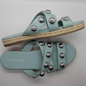 Prisca Sandal Marc Fisher Women Slip On Studded Espadrille Blue Size 8.5